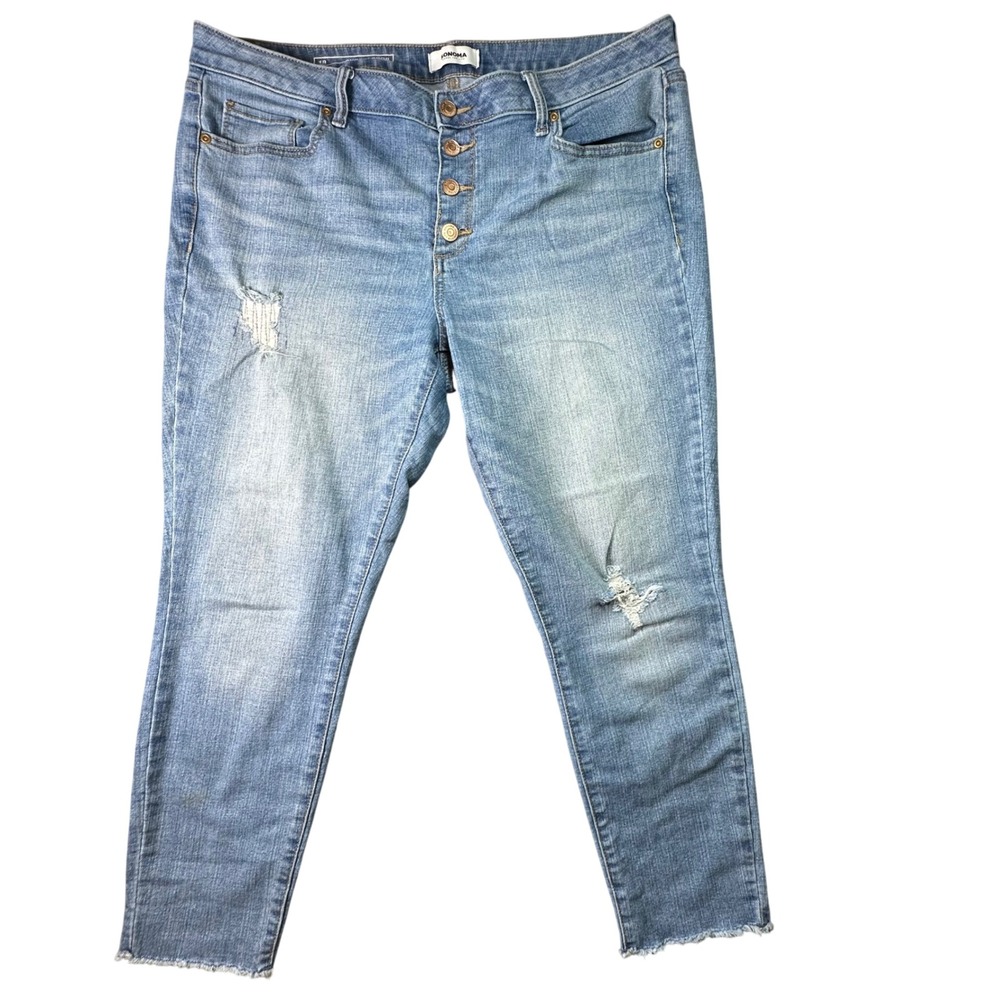 Sonoma Skinny Crop Jeans Distressed Button Fly Raw Hem Size 18 Light Blue Denim